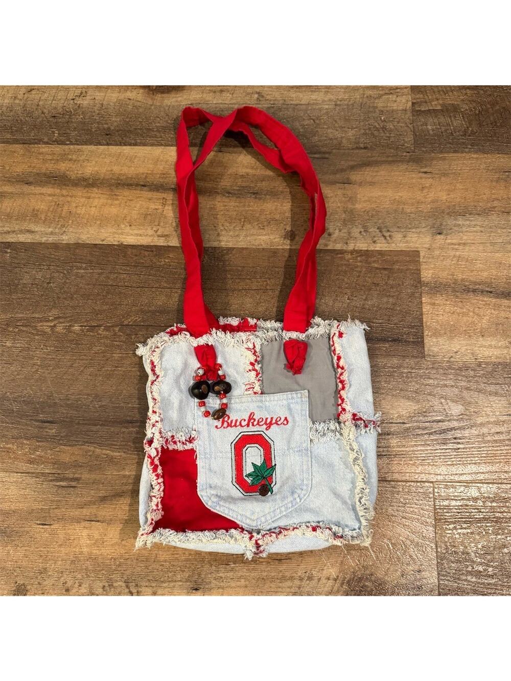 Ohio State Buckeyes Denim Handcrafted Tote Bag Patchwork Beaded Charm READ